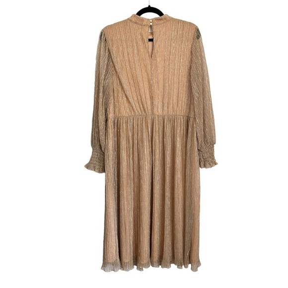 Eloquii Plus Size Shimmer Rose Gold Puff Sleeve Gathered Waist Dress sz 14 - Picture 13 of 16